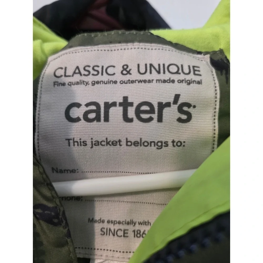 Boys Small Windbreaker Jacket, Back To School Carter's Dinosaur Olive Green